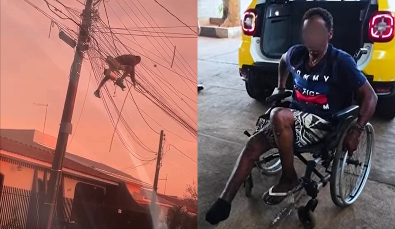 Cadeirante é flagrado furtando fios de energia em um poste no Paraná